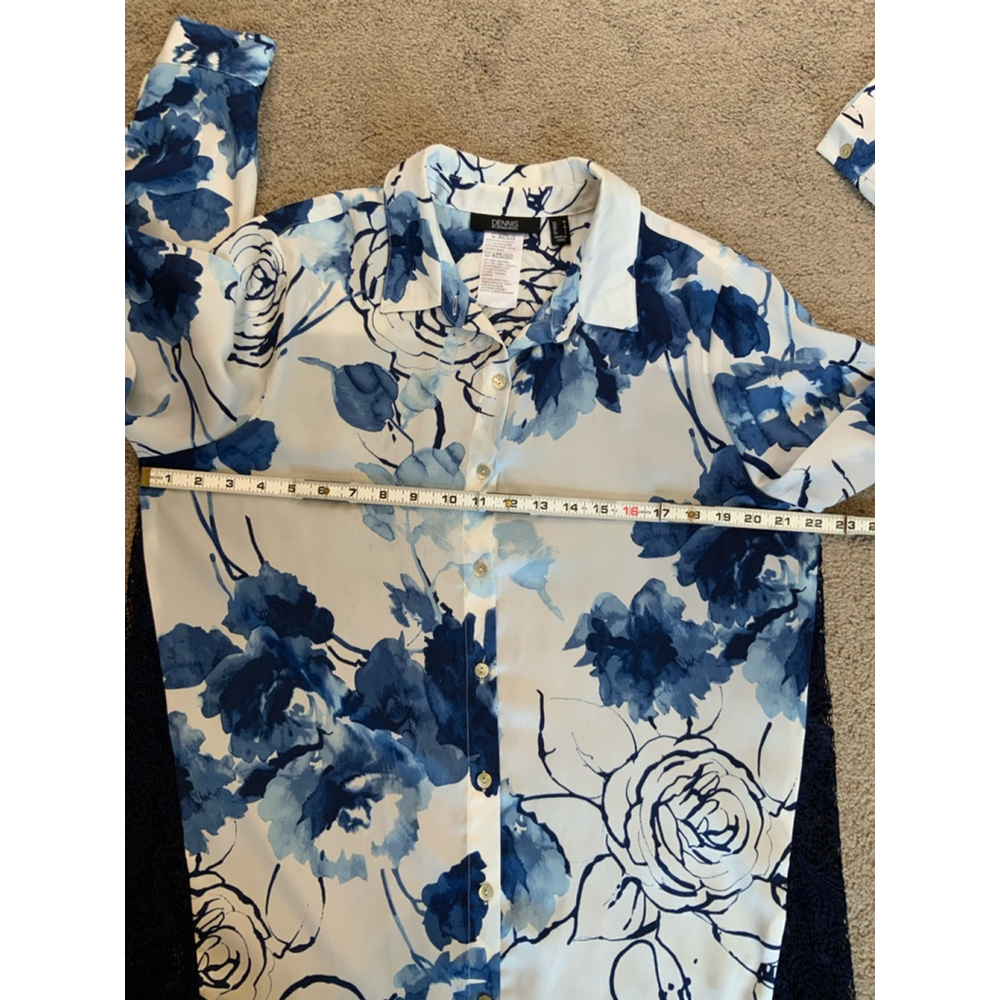 Dennis Basso Floral Button-Up Shirt Sz Med White/Blue Lace Back Eclectic Grandpa - Picture 7 of 11